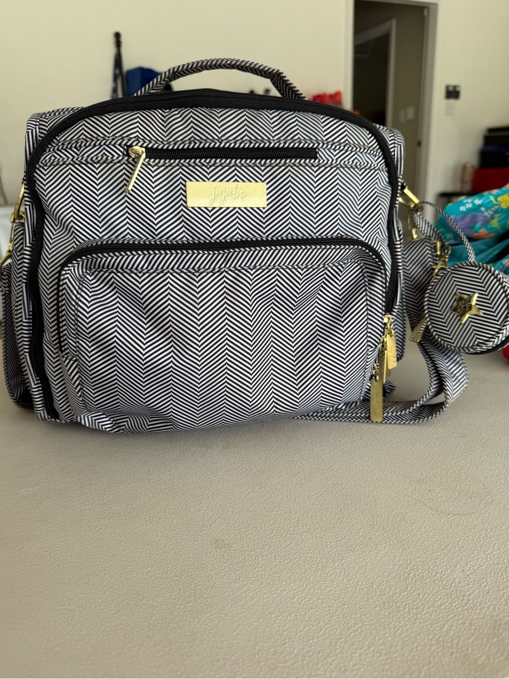 Ju-Ju-Be Black & White Chevron Backpack Diaper Bag